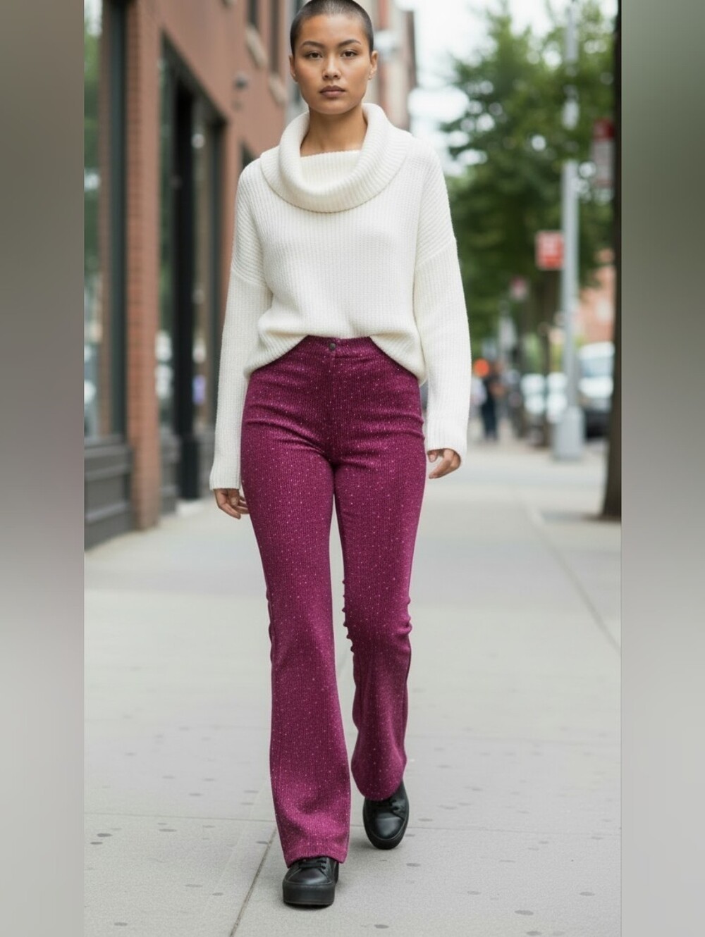 Hem and Thread Pin Striped Burgundy Flair Leg Pant Size Medium NWT